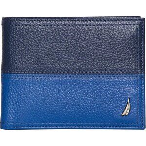 Men's Blue Bifold Leather Wallet RFID Blocking ID Window Card Slots Organization